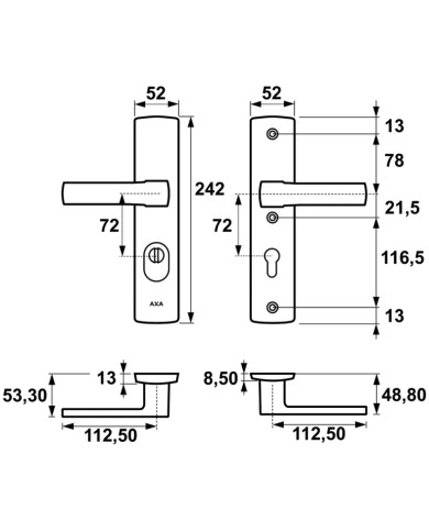 AXA Jupiter FLEX door handle with security feature for external doors, black